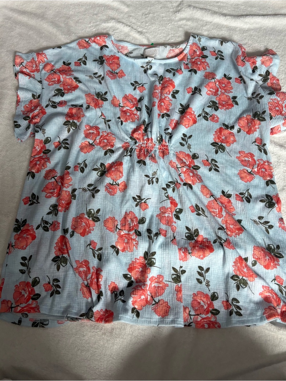 a:glow Blue Tunic with Coral Floral Print